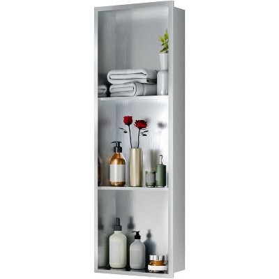 Stainless Steel Shower Niche, 12" X 12" No Tile Needed Recessed Shower Niche Shelf,Modern Wall Storage Niche for Bathroom Storage, Brushed