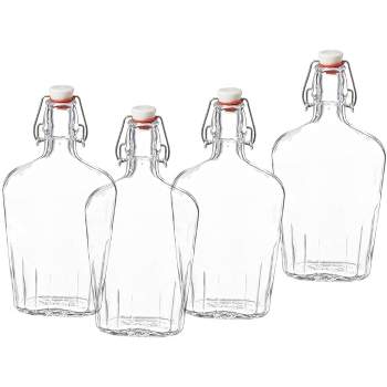 Bormioli Rocco Giara Swing Top Bottles 33 Ounce/1 Liter (6 Pack) Round Clear Glass Grolsch Flip Top Bottle with Stopper