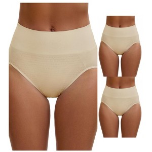 INSPIRE CHIC Women's High Waist Tummy Slimming Elastic Briefs Breathable Butt Lifter Underwear 3 Packs - 1 of 4