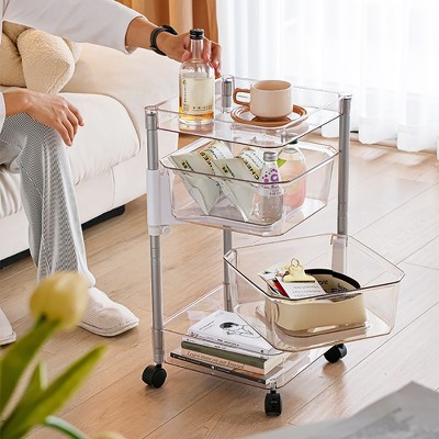 Five-Tier Clear and Silver Swivel Bin Storage Tower