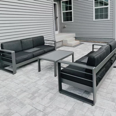 user image by LMorrison, Cape Coral 3pc Metal Patio Sofa Set with Cushions - Gray/Dark Gray - Christopher Knight Home