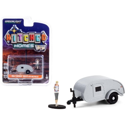 1956 Teardrop Travel Trailer Silver with Backpacker Figurine "Hitched Homes" Series 10 1/64 Diecast Model by Greenlight