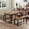 4-Person Dining Set with 2 Upholstered Benches - 43.5 inch Table, H-Frame Steel Base, 400lb Capacity, Space-Saving Design for Compact Spaces - 2 of 4