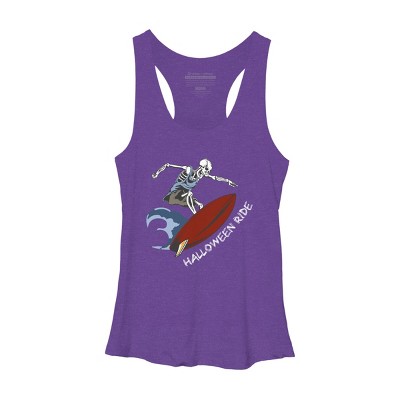 Women's Design By Humans Halloween Surfing Zombie Skeleton Funny Costume t shirt By graceandfinn Racerback Tank Top