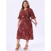 Women's Plus Size 2 Piece Boho Floral Ruffle Smocked Sleeve Casual Blouses and Wrap A-Line Skirt Fashion Top and Bottom Sets - Agnes Orinda - 4 of 4