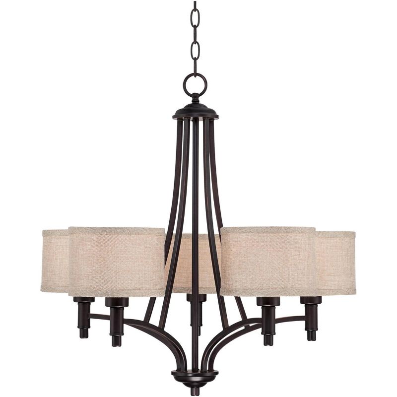 Franklin Iron Works La Pointe Oil Rubbed Bronze Pendant Chandelier 26" Wide Rustic Oatmeal Linen Shade 5-Light Fixture for Dining Room Kitchen Island, 1 of 8