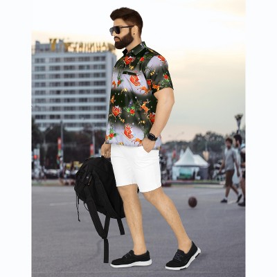 HAPPY BAY Mens Hawaiian Shirts Short Sleeve Button Down Shirt Men's Christmas Shirts Holiday Hawaii Shirts for Men