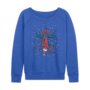 Women's - Marvel - Holiday Lights Spider Man Lightweight French Terry Wide Neck Long Sleeve Graphic Shirt - 1 of 3
