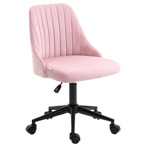 Vinsetto Mid-Back Office Chair, Velvet Fabric Swivel Scallop Shape Computer Desk Chair for Home Office or Bedroom, Pink - 1 of 4