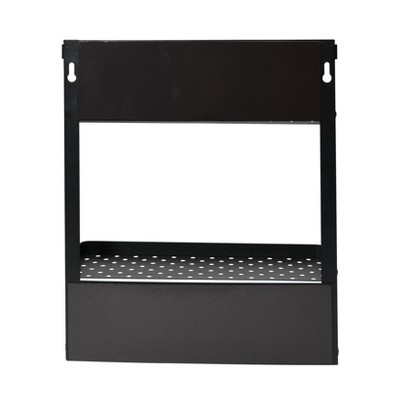 Black Metal Magnetic Wall Mounted Organizer with Wooden Towel Rack