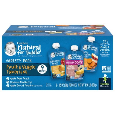 Image of Gerber Toddler Fruit & Veggie Value Pack Baby Food Pouches - 9ct/31.5oz