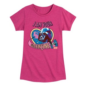 Girls' - Star Wars - I Am Your Valentine Darth Vader Fitted Short Sleeve Graphic T-Shirt - 1 of 4
