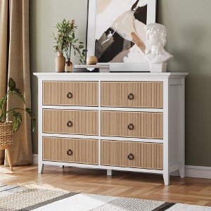 6-Drawer Modern Bedroom Dresser with Waveform Fluted Design: 47.2'' Wide Wooden Organizer, TV Stand for Hallway, Bedroom & Living Room - 1 of 4