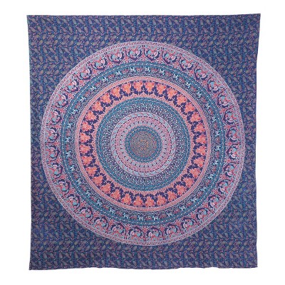 HomeRoots 92" X 84" Green Blue And Orange Mandala Cotton Hanging Tapestry