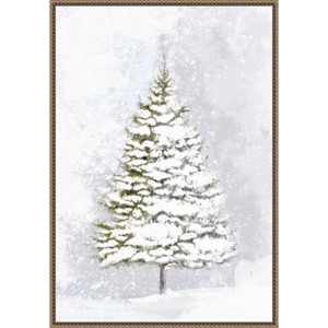 Amanti Art 23"x33" Lone Fir in the Snow by Rosana Laiz Blursbyai Framed Canvas Wall Art - 1 of 4