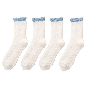 Anna-Kaci 4-Pair Plush Cozy Fuzzy Socks with Contrast Cuffs for Winter Indoor Warmth - 1 of 4