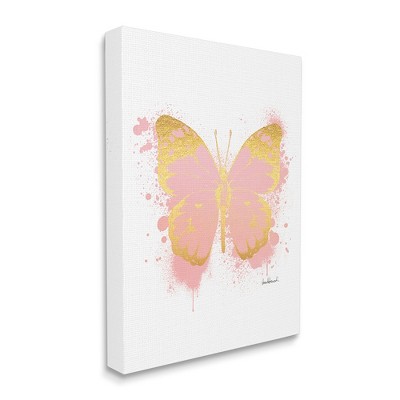Stupell Industries Glam Pink Gold Butterfly Abstract Paint Splatter