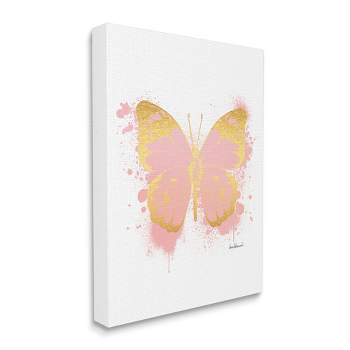 Stupell Industries Glam Pink Gold Butterfly Abstract Paint Splatter Gallery Wrapped Canvas Wall Art, 16 x 20