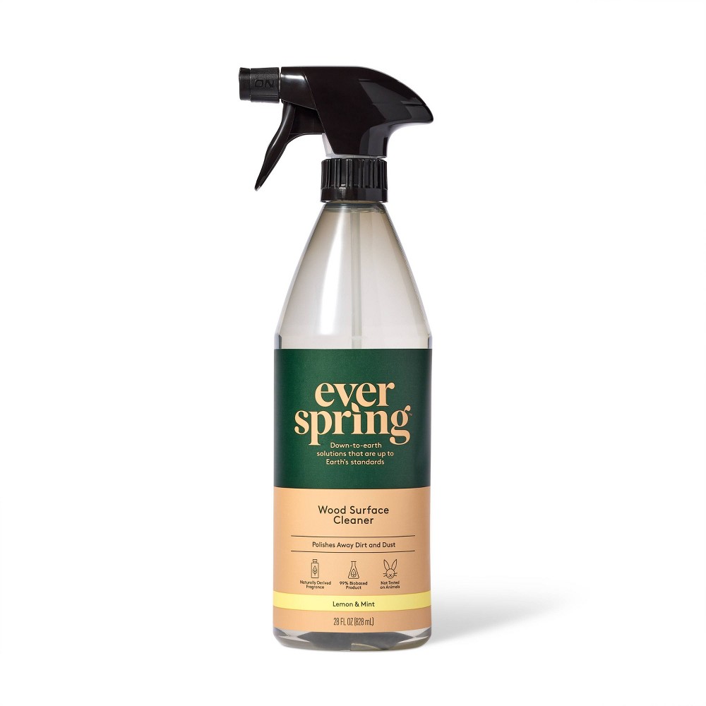 Lemon & Mint Wood Surface Cleaner - 28 fl oz - Everspring™: Liquid Pouch, Furniture Cleaner, Wood Protection
