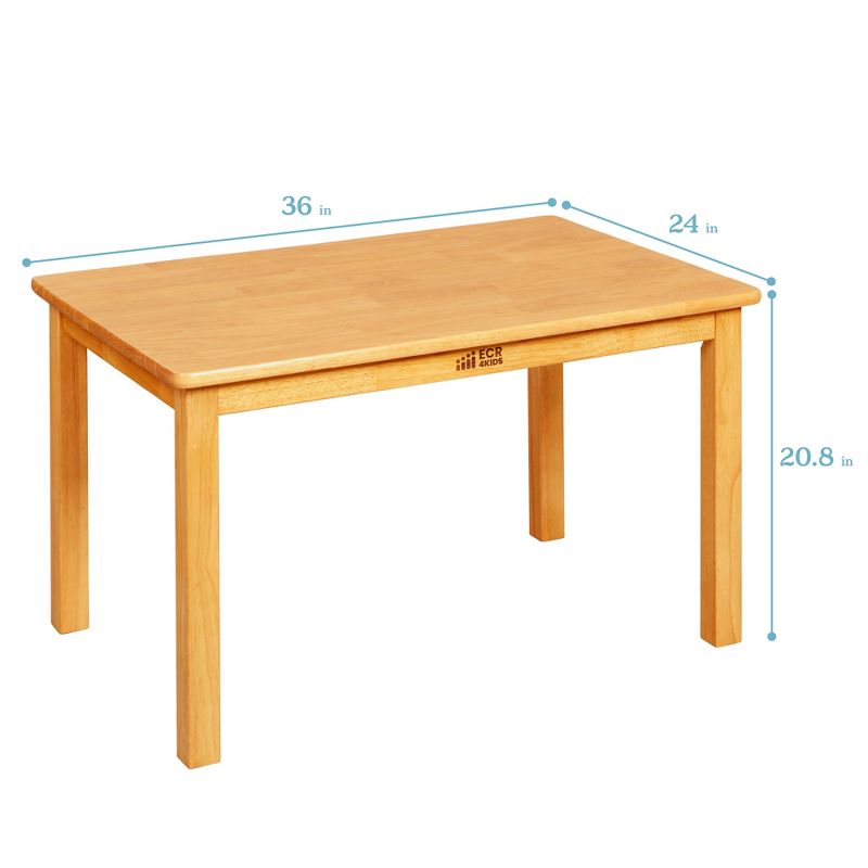 ECR4Kids 24in x 24in Rectangular Hardwood Table with 20in Legs and Two 10in Chairs, Kids Furniture, 2 of 13