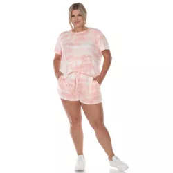 Plus Size 2 Piece Top & Shorts Lounge Set 3X Pink- White Mark