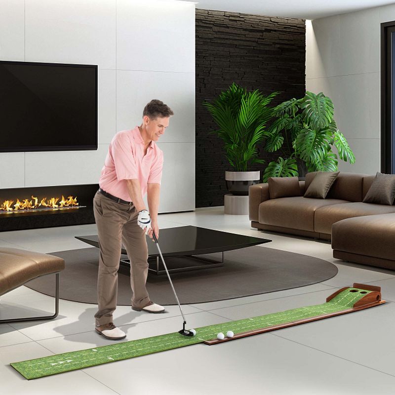 Costway Putting Green Practice Golf Putting Mat with Auto Ball Return and 2/3 Hole Sizes, 2 of 10