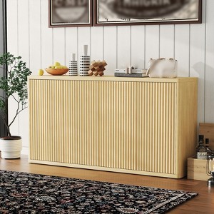 Fluted Buffet Cabinet with Storage, Wood Entryway Coffee Bar Cabinet with Adjustable Shelves, 66"W Floor Cupboard,Media Console Table for Living Room - 1 of 4