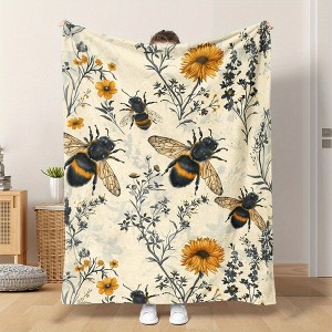 Lomsoe Bee and Wildflower Themed Flannel Blanket - All Seasons Soft and Warm Throw Blanket for Napping, Camping, Travel, Office, Home Decor - 1 of 4