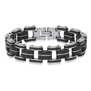 Steeltime Men's stainless steel and black rubber bycicle chain bracelet - 1 of 4