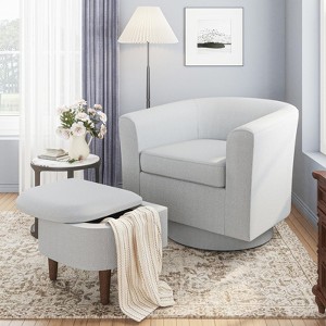 MAYEERTY Swivel Barrel Accent Chair with Ottoman, Modern Single Sofa, Upholstered Armchair with Storage Space for Home, Beige - 1 of 4