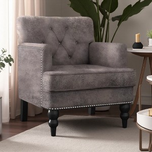 Tufted Diamond Stitch Club Chair with Nailhead Trim and Turned Birch Legs - 1 of 4