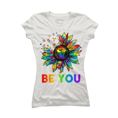 Adult Design By Humans Be You Sunflower Power Fist Pride Rainbow By Legato Tendo T-Shirt