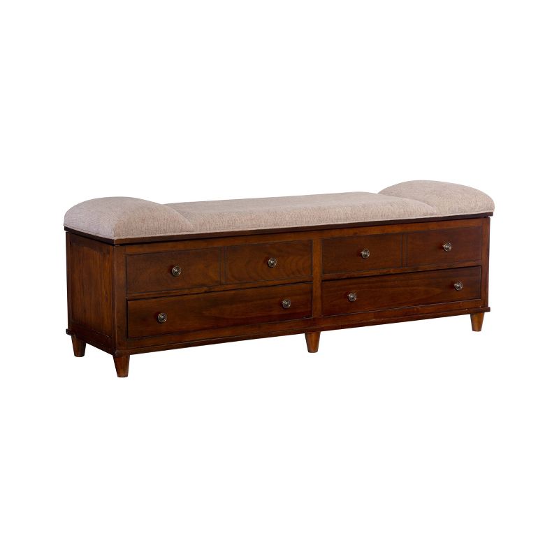 Mason Transitional Upholstered Storage Entryway Bench with 2 Drawers in Chestnut Finish - Powell, 1 of 17