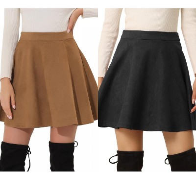 INSPIRE CHIC Women's Basic Faux Suede Flared Casual Mini Skater Skirt 2 Packs