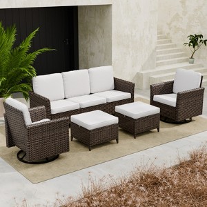 EAGLE PEAK Ocean Vista 5 piece Outdoor Patio Furniture Set,  Wicker Conversation Set with Cushions Swivel Chairs - 1 of 4