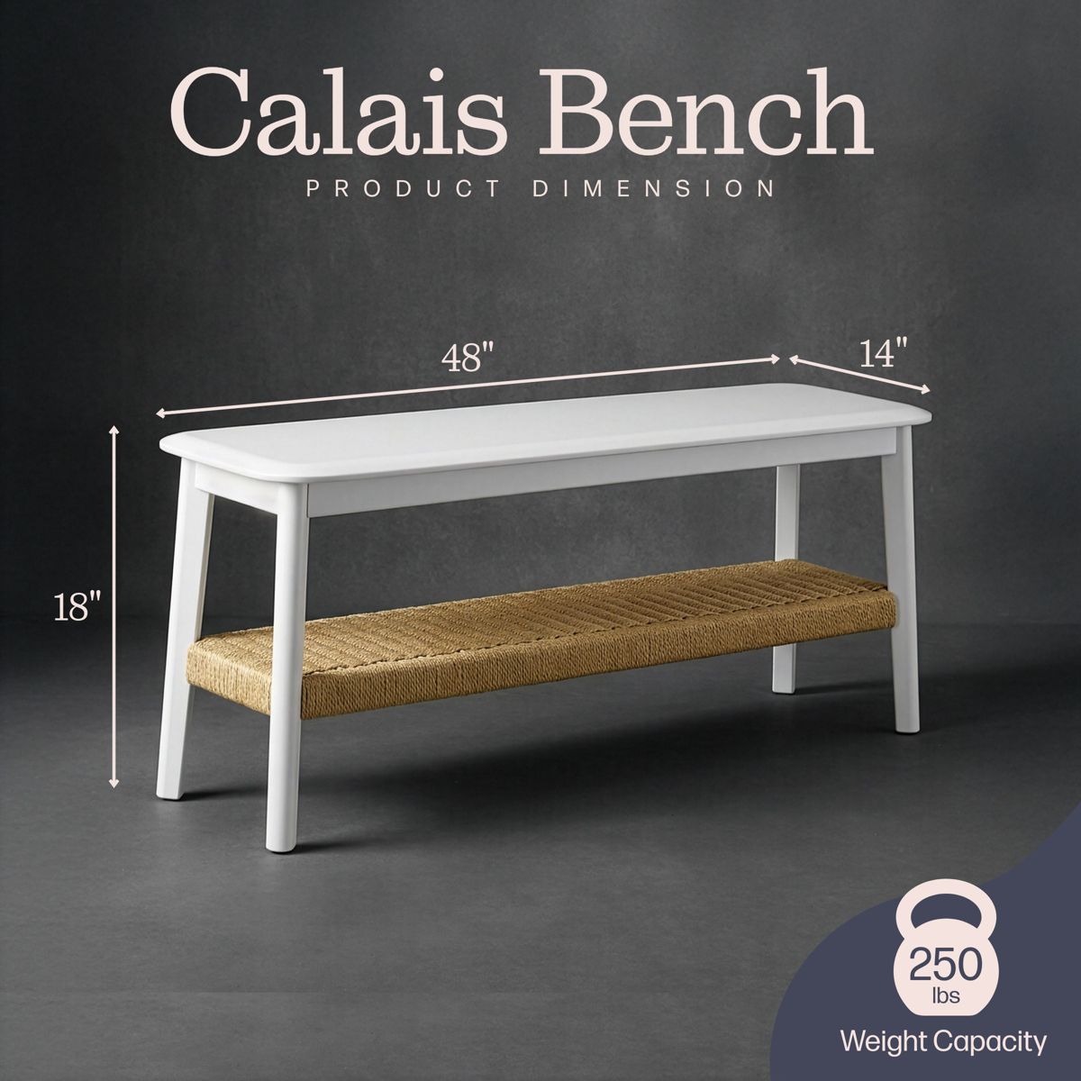 Alaterre Furniture Calais Entryway Bench, White - thumbnail 5