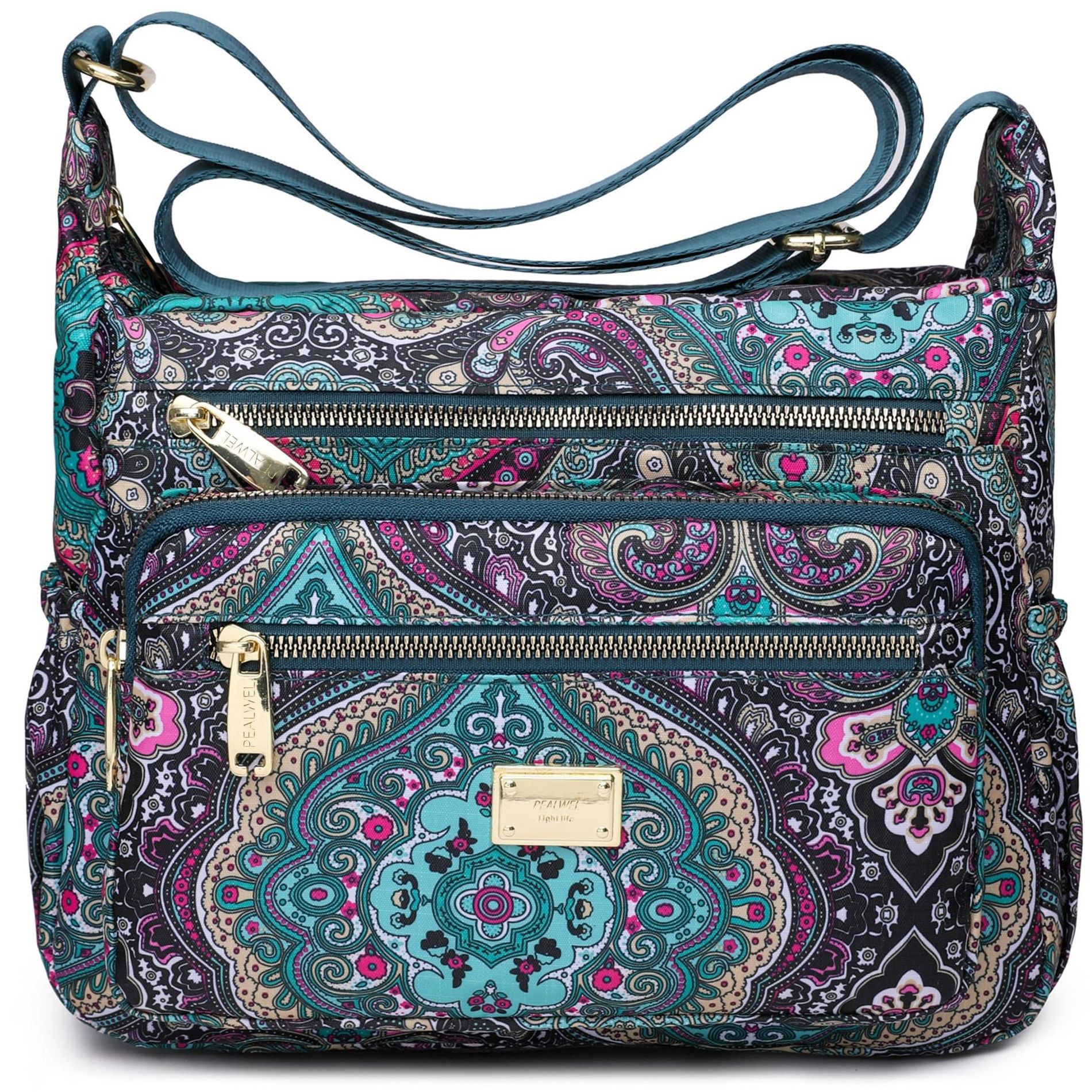 Women Shoulder Handbag Roomy Multiple Pockets Bag Ladies Crossbody Purse Tote Top Handle Satchel(SS-Black&Blue)