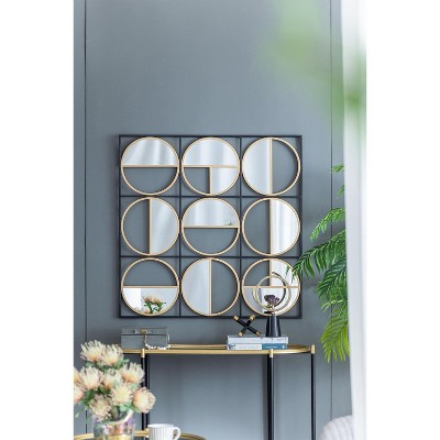 VYNXARIA 35.6" in Eclectic Styling Metal Beaded Black Wall Mirror with Contemporary Design for Bedroom,Liveroom&Entryway