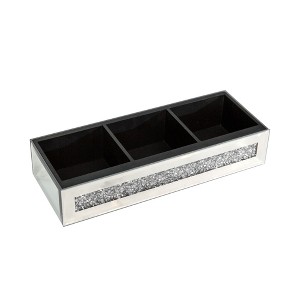 HomeRoots Set Of Two Silver Mirrored Glass Three Section Jewelry Organizers With Faux Crystals - 1 of 4