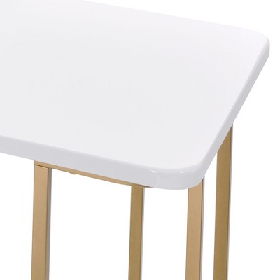 Vynxaria Writing Desk with White Gold Trim Art Deco-Inspired Functional for Home Office Dressing Rooms