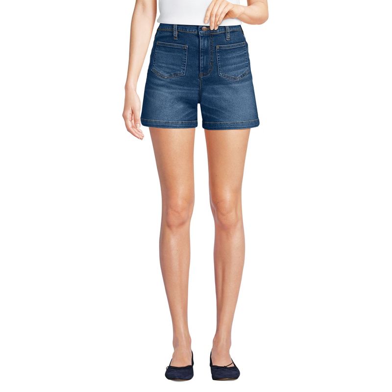 Lands' End Women's High Rise Patch Pocket 5" Jean Shorts, 1 of 5
