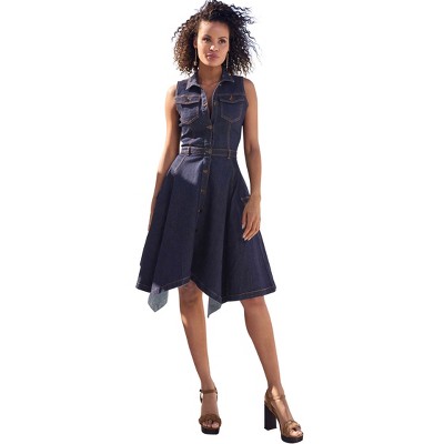 VENUS Womens Button-Front Denim Dress