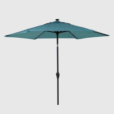 9 Round Solar Patio Umbrella Duraseason Fabric Turquoise Black Pole Threshold Target