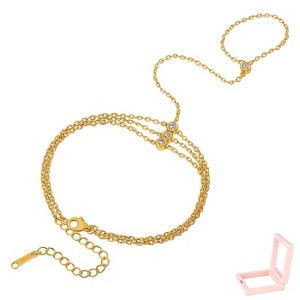 Gold-Tone Hand Chain with Finger Ring, Multi-Layer Cubic Zirconia Jewelry for Women, Party & Styling Occasions - 1 of 4