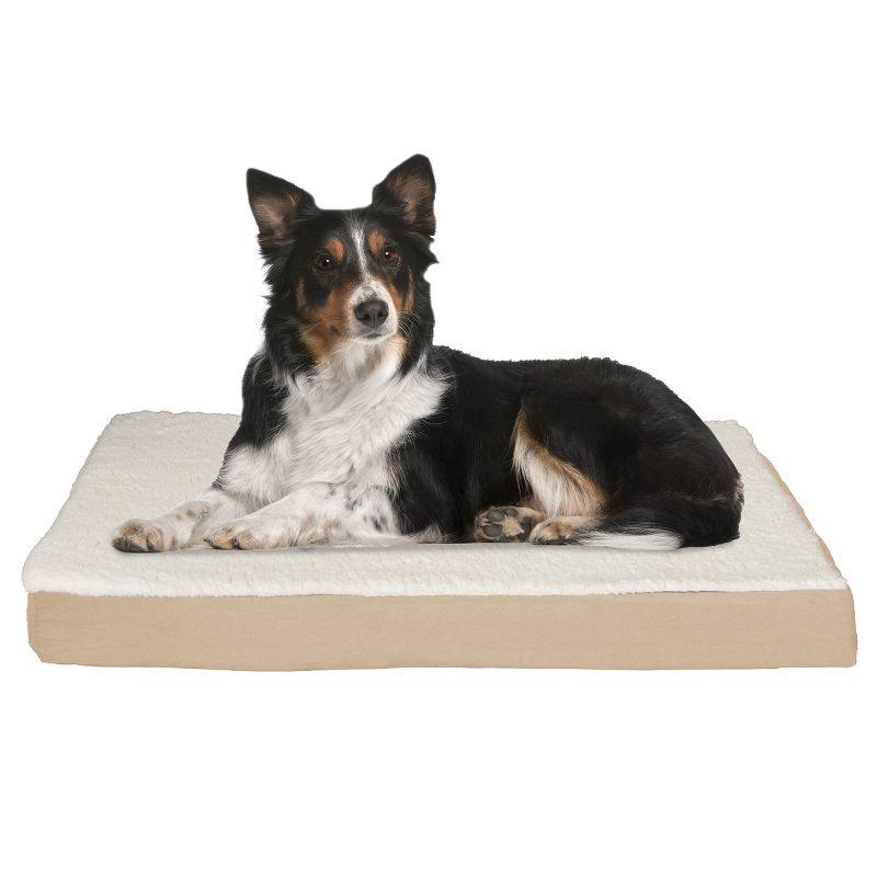 Orthopedic Dog Bed – 2-Layer Memory Foam Dog Bed with Machine Washable Top Cover – 36x27 Dog Bed for Large Dogs up to 65lbs by PETMAKER (Tan), 1 of 8