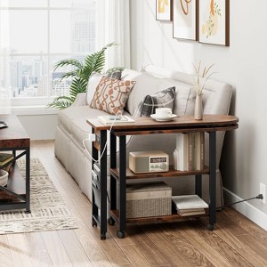 Nasitip Rotating Side Table-Swivel Side Table with Extra Storage Bag Movable End Table with 6 Swivel Wheels with Brakes,Brown - 1 of 4