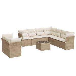 vidaXL 10 Piece Patio Sofa Set with Cushions Beige and Cream Poly Rattan - Without Table - 1 of 4