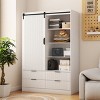 Tall Armoire Closet With Hanging Rod Barn Door, Clothing Storage With 4 Drawers, Modern Armoire-Cuddlewood - 2 of 4