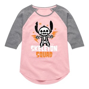Girls' - Lilo and Stitch - Skeleton Squad Shirt Tail Raglan Graphic T-shirt - 1 of 4