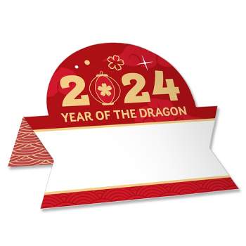 Big Dot of Happiness Lunar New Year - 2024 Year of the Dragon Tent Buffet Card - Table Setting Name Place Cards - Set of 24